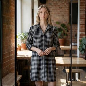 THEORY SOFT GINGHAM PANEL FRONT SHIRTDRESS DRESS SZ S $336